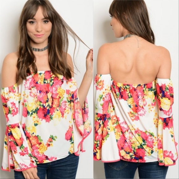 Tops - Top FLORAL PRINT OFF SHOULDER TOP